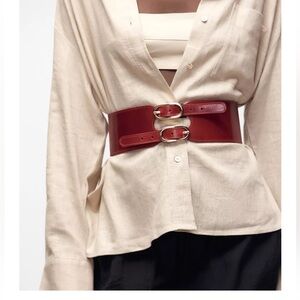 Zara leather double buckle sash belt